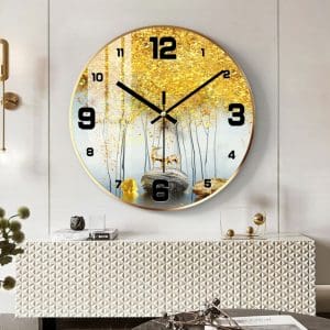 Tranh đồng hồ tròn treo tường mẫu hươu vàng DHT012