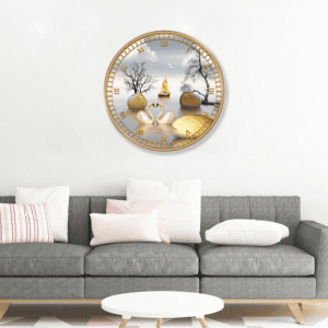 Tranh đồng hồ tròn treo tường mẫu đôi thiên nga DHT018