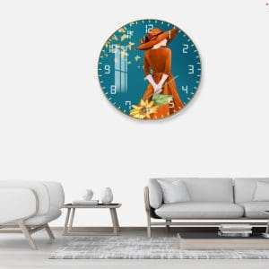 Tranh đồng hồ tròn treo tường mẫu cô gái hiện đại DHT020