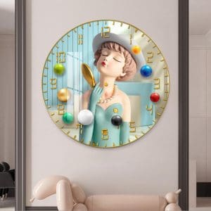 Tranh đồng hồ tròn treo tường mẫu cô gái DHT022