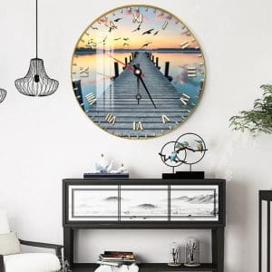 Tranh đồng hồ tròn treo tường phong cảnh biển DHT024