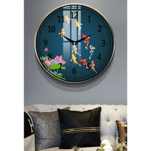 Tranh đồng hồ tròn treo tường mẫu cá cửu ngư DHT026