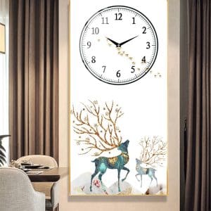 Tranh đồng hồ hươu tài lộc treo tường TDH029