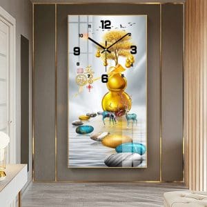 Tranh đồng hồ hươu tài lộc treo tường TDH034