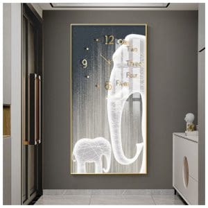 Tranh đồng hồ treo tường voi trắng TDH043