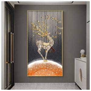Tranh đồng hồ hươu vàng treo tường TDH047