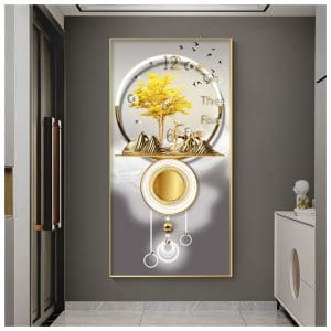 Tranh đồng hồ hươu vàng hiện đại treo tường TDH057