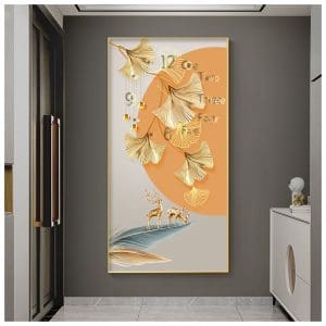 Tranh đồng hồ hươu vàng hiện đại treo tường TDH064
