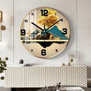 Tranh đồng hồ tròn treo tường hươu vàng tài lộc DHT058