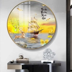 Tranh đồng hồ tròn thuận buồm xuôi gió treo tường Mã DHTB01