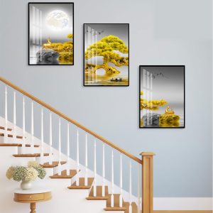 Tranh  Hươu Tài Lộc treo cầu thang HTL01