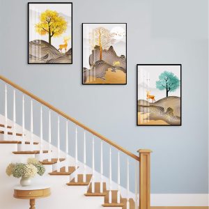 Tranh  Hươu Tài Lộc treo cầu thang HTL05