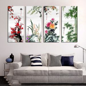 Tranh Tứ Qúy Tùng Cúc Trúc Mai Tráng Gương Trang Trí Phòng Khách TQ10