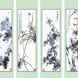 Tranh Tứ Qúy Tùng Cúc Trúc Mai Tráng Gương Trang Trí Phòng Khách TQ03