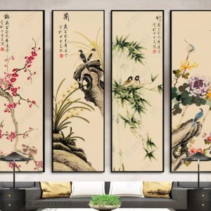 Tranh Tứ Qúy Tùng Cúc Trúc Mai Tráng Gương Trang Trí Phòng Khách TQ09