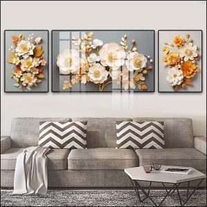 Tranh Bộ Ba Bức Hoa Nở treo phòng khách H08