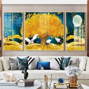 Tranh  Phong Cảnh Hươu Tài Lộc Và Cây Vàng Treo Phòng Khách TL07