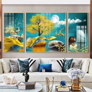 Tranh  Phong Cảnh Hươu Tài Lộc Và Cây Vàng Treo Phòng Khách TL08