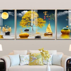 Tranh Phong Cảnh Hươu Tài Lộc Và Cây Vàng Treo Phòng Khách TL20