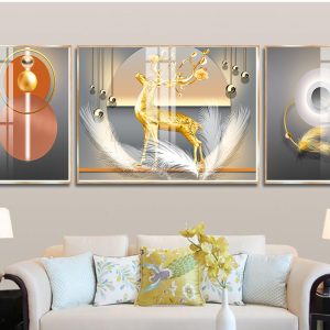 Tranh Phong Cảnh Hươu Tài Lộc Và Cây Vàng Treo Phòng Khách TL19