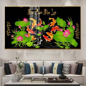 Tranh Cửu Ngư Quần Hoa Sen Hội Treo Phòng khách CH14