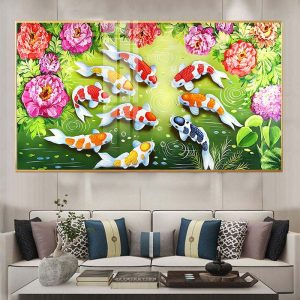 Tranh Cửu Ngư Quần Hội Treo phòng khách CH15