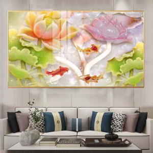 Tranh Cá Chép Hoa Sen Treo phòng khách CH17