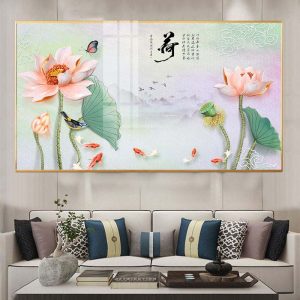 Tranh Cá Chép Hoa Sen Treo phòng khách CH19