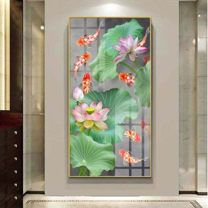 Tranh Cá Chép Hoa Sen Treo phòng khách CH12