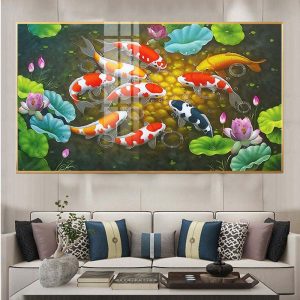 Tranh Cửu Ngư Quần Hội Treo phòng khách CH08