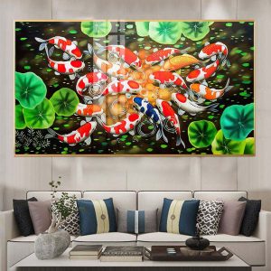 Tranh  Cá Chép Hoa Sen Treo phòng khách CH07