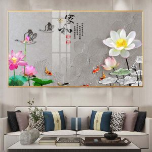 Tranh Cá Chép Hoa Sen Treo phòng khách CH05