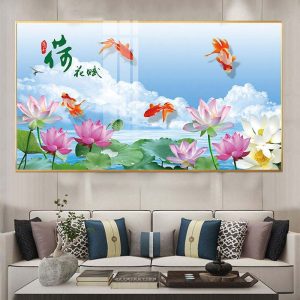 Tranh Cá Chép Hoa Sen Treo phòng khách CH04