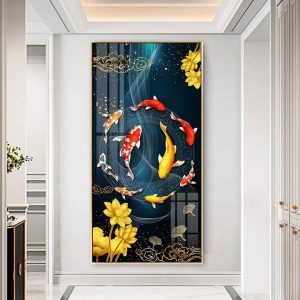 Tranh Cửu Ngư Quần Hội Treo phòng khách CH01