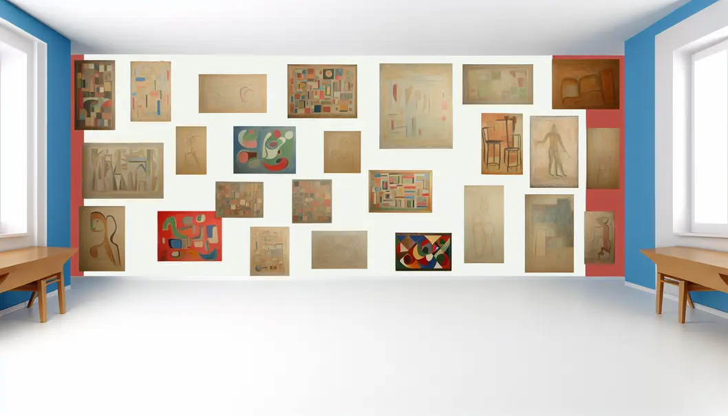 Một không gian sống hiện đại với tranh treo tường.