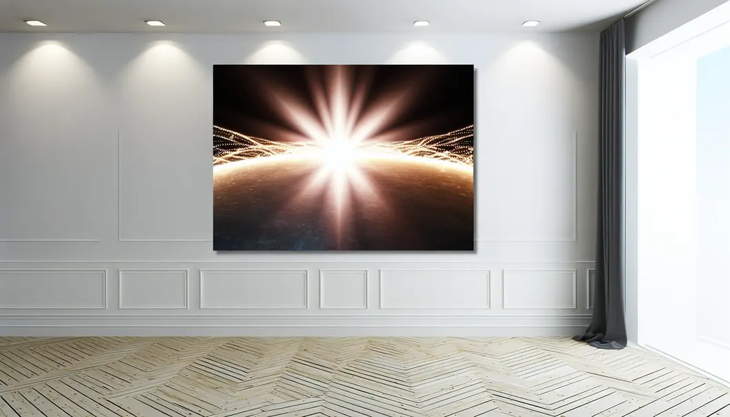 Phòng khách hiện đại với sự kết hợp của nhiều bức tranh nghệ thuật.