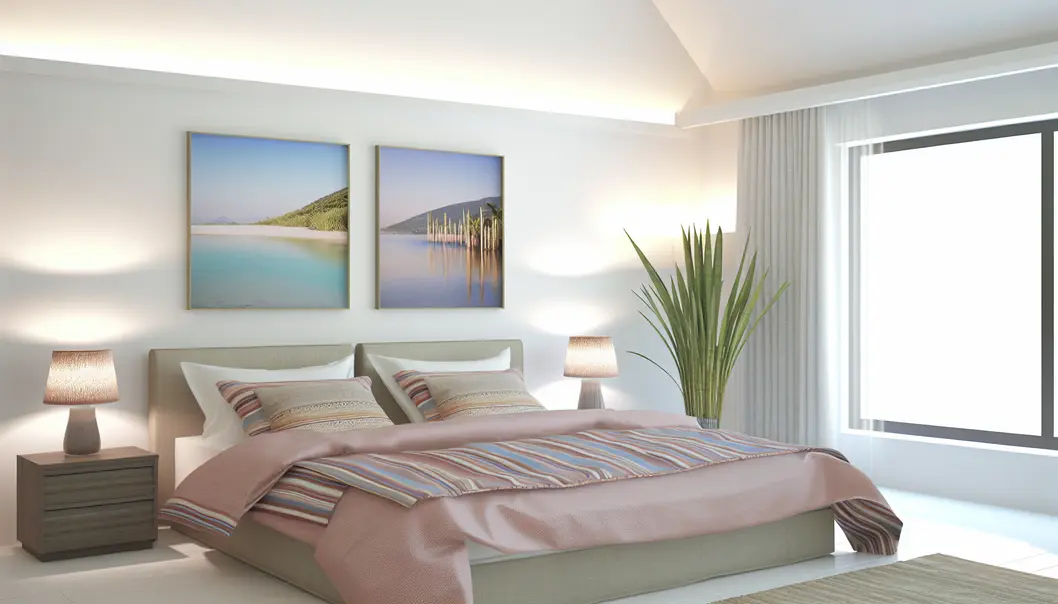 Bức tranh nghệ thuật thanh bình với màu sắc nhẹ nhàng, hoàn hảo cho không gian nghỉ ngơi trong phòng ngủ.
