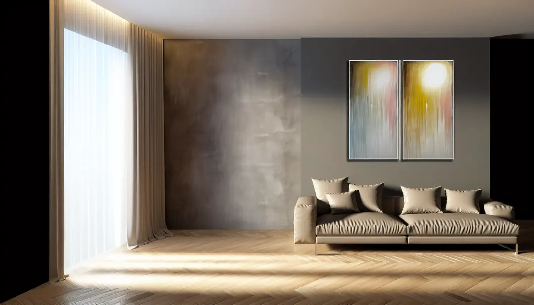 Bức tranh lớn trang trí phòng khách hiện đại.